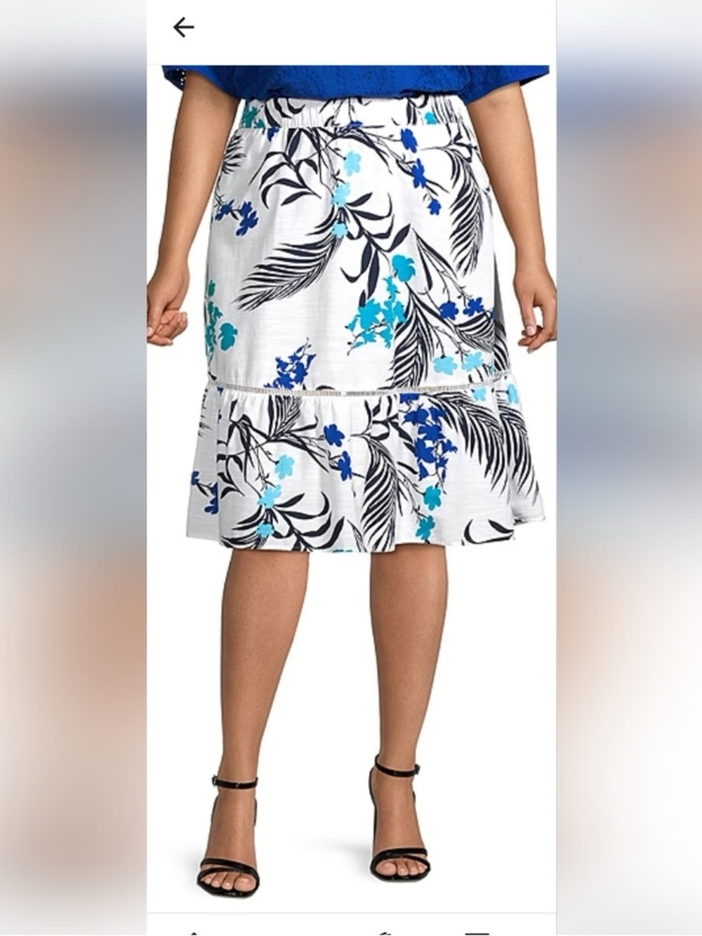 Liz Claiborne White Midi Skirt with Blue & Black Floral Print